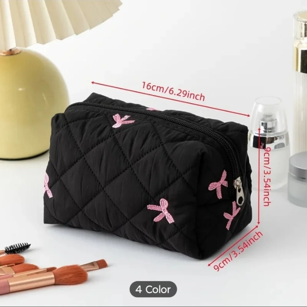 Black Quilted Women's Bag with Pink Accents
